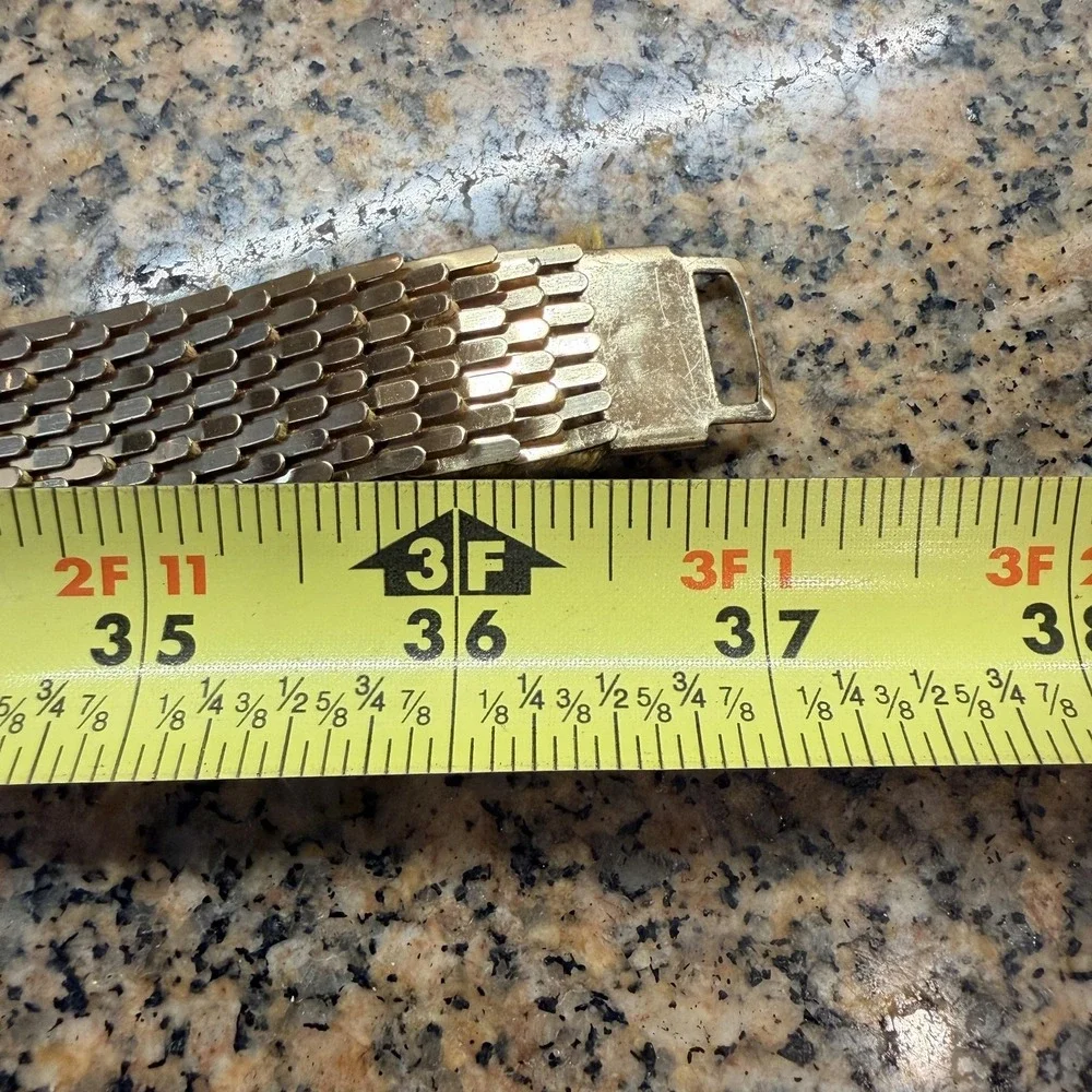 VTG Stretch Waist Belt Womens One Size Gold Metal Elastic Wide Textured Chain